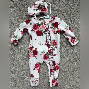 Floral Ruffle Kids One Piece with Headband